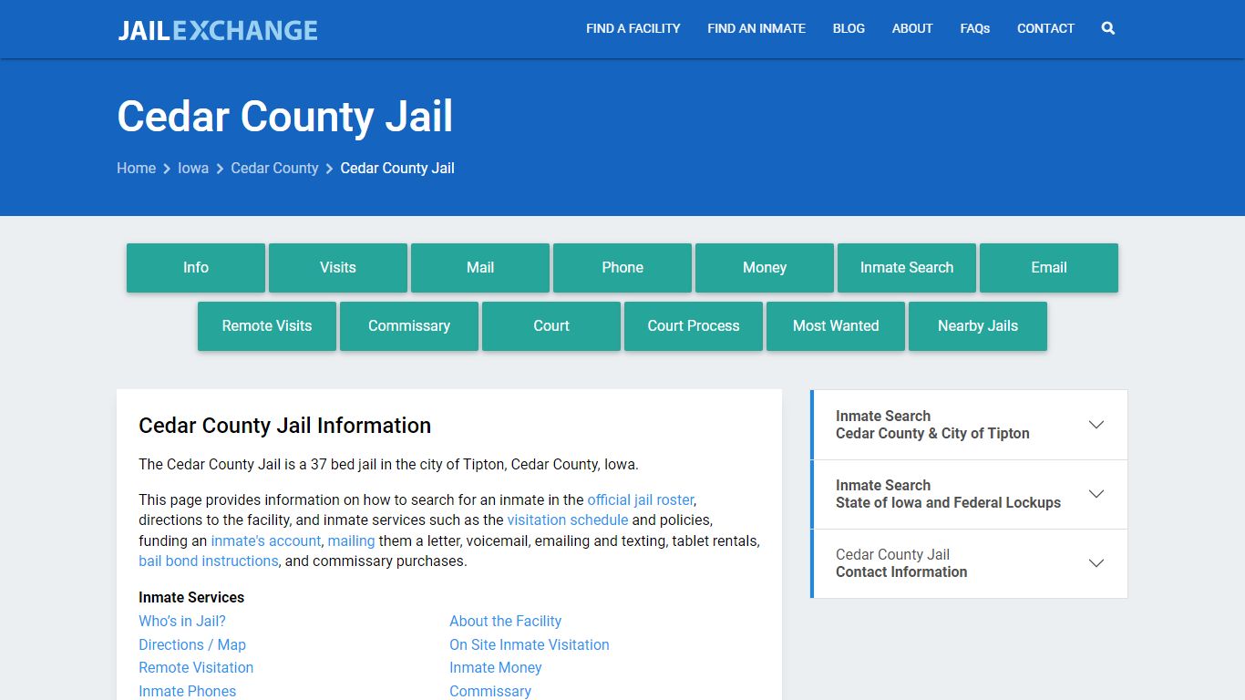 Cedar County Jail, IA Inmate Search, Information